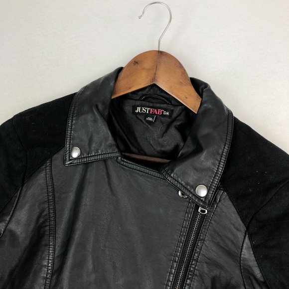 Just Fab Women's Size Small Black Faux Leather Full Zip Long Sleeve Moto Jacket - Picture 3 of 13